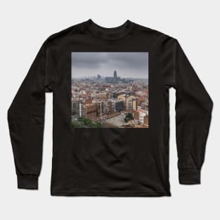 Barcelona skyline under heavy grey clouds Long Sleeve T-Shirt